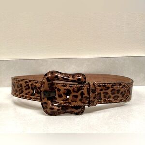 Fendi Wide Leopard Print Leather Belt Size 80/32